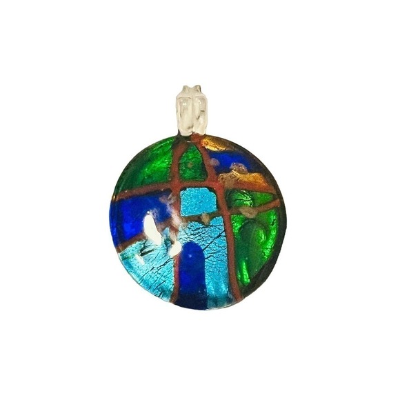 Dichroic Fused Glass Mosaic Pendant Round Glass Pendant - Picture 1 of 1